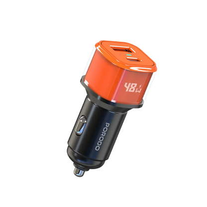 Porodo 48W Averin Multi-Port Car Charger with Aluminum Alloy Housing - Orange