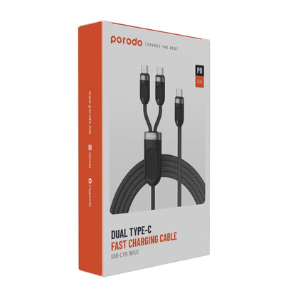 Porodo Dual Type-C Fast Charging Cable USB-C PD Input - Black