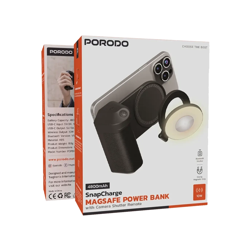 Porodo PowerBank 4800mAh with SnapCharge - Black