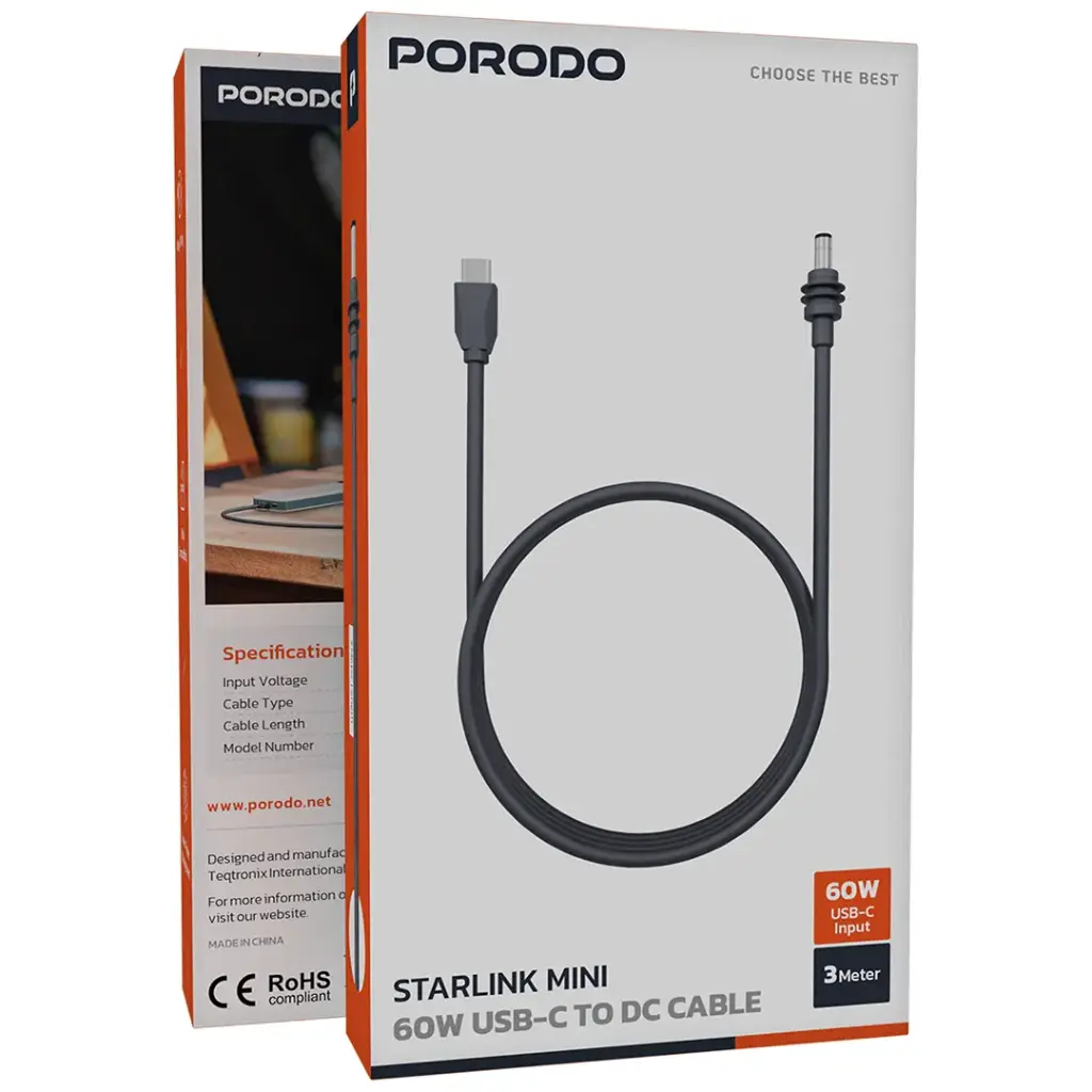Porodo Starlink Mini 60W USB-C to DC Cable - Gray