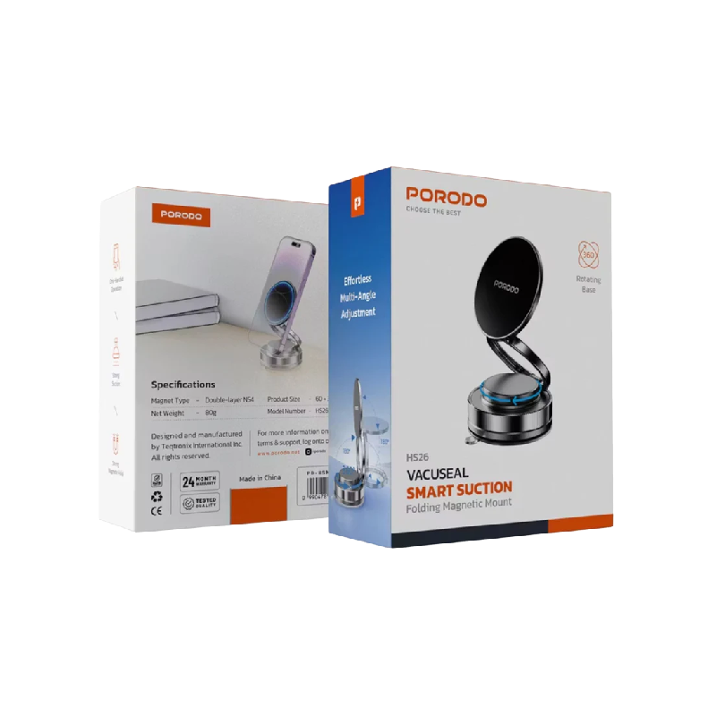 Porodo Vacuseal Vacuum Suction Folding Magnetic Mount HS26 - Black
