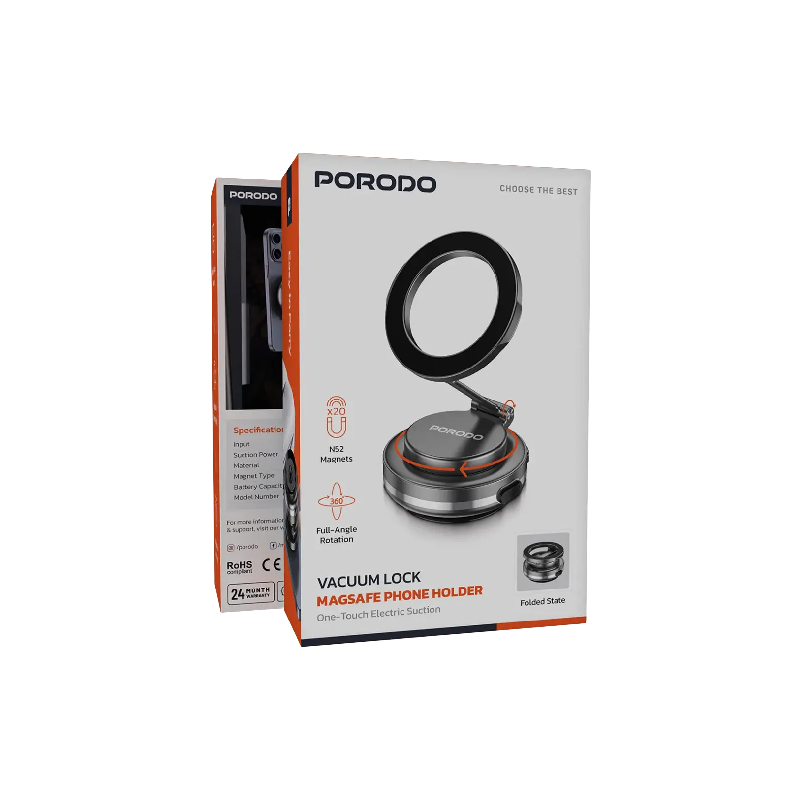 Porodo Vacuum Lock MagSafe Phone Holder - Black