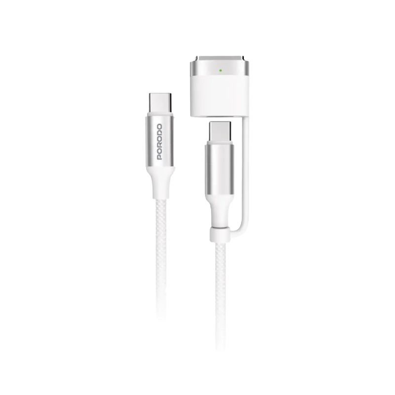 Porodo 2-in-1 Cable MagSafe 3 Charging Cable with USB-C to USB-C - White