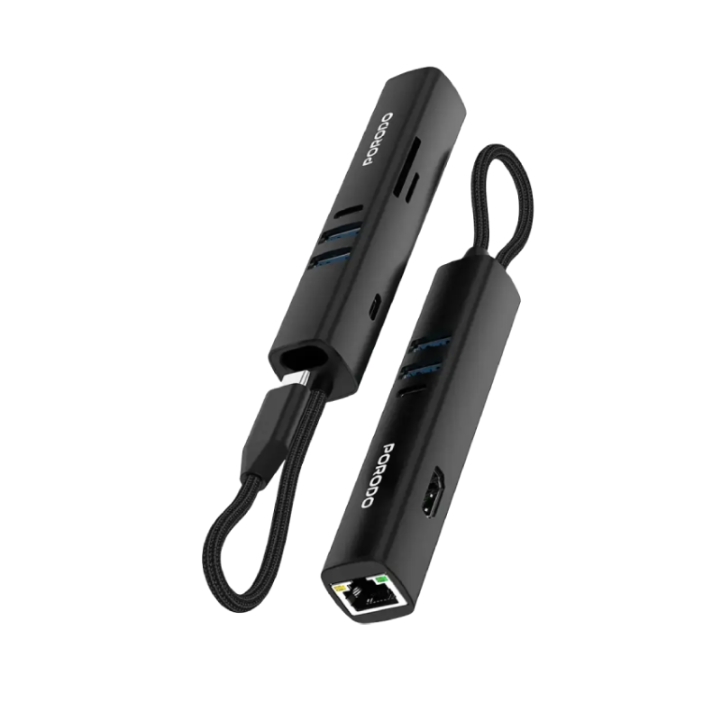 موزع USB متعدد المنافذ 7 في 1 من بورودو بسرعة نقل 5 جيجابت في الثانية - أسود