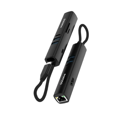 موزع USB متعدد المنافذ 7 في 1 من بورودو بسرعة نقل 5 جيجابت في الثانية - أسود