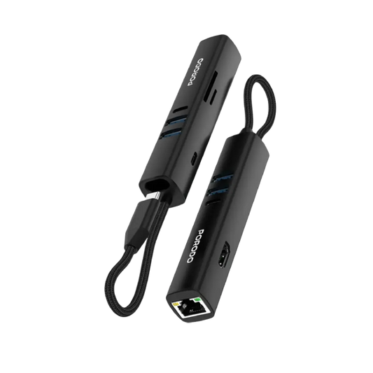 موزع USB متعدد المنافذ 7 في 1 من بورودو بسرعة نقل 5 جيجابت في الثانية - أسود