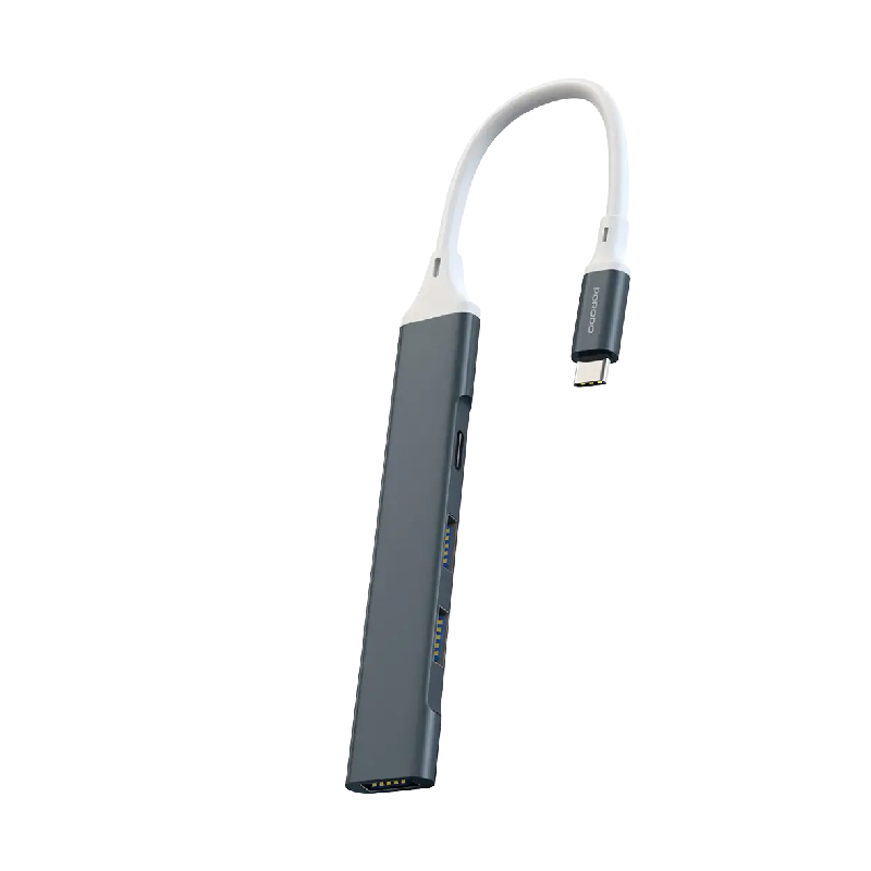 موصل بورودو ألومنيوم متعدد المنافذ USB-C مع نقل بيانات 5 جيجابت في الثانية - رمادي