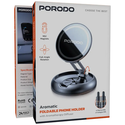 Porodo Aromatic Foldable Phone Holder with Aromatherapy Diffuser - Gray