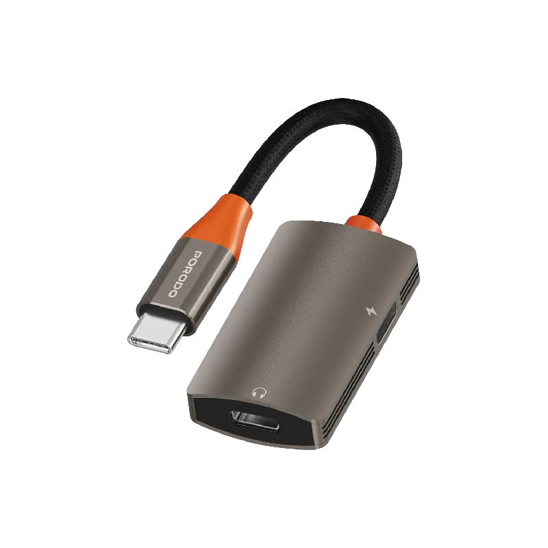 Porodo AudioLink Duo USB-C Interface Audio and Charge Splitter - Black & Orange