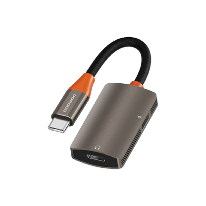 Porodo AudioLink Duo USB-C Interface Audio and Charge Splitter - Black & Orange