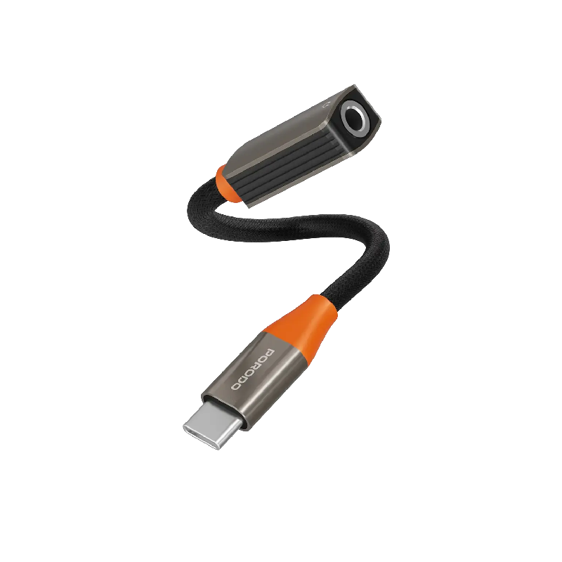 Porodo AudioLink USB-C to 3.5mm Audio Jack Adapter - Black & Orange