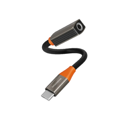 Porodo AudioLink USB-C to 3.5mm Audio Jack Adapter - Black & Orange