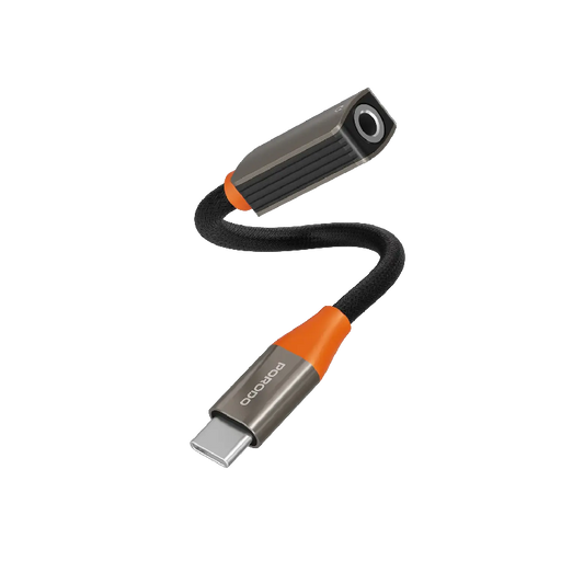 Porodo AudioLink USB-C to 3.5mm Audio Jack Adapter - Black & Orange