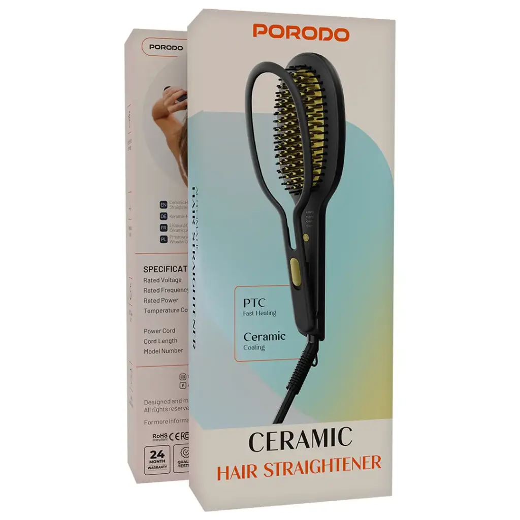 Porodo Ceramic Hair Straightener - Black & Gold
