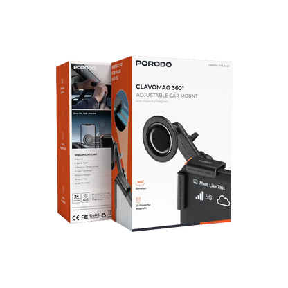 Porodo Clavomag 360° Adjustable Car Mount with Powerful Magnets - Black
