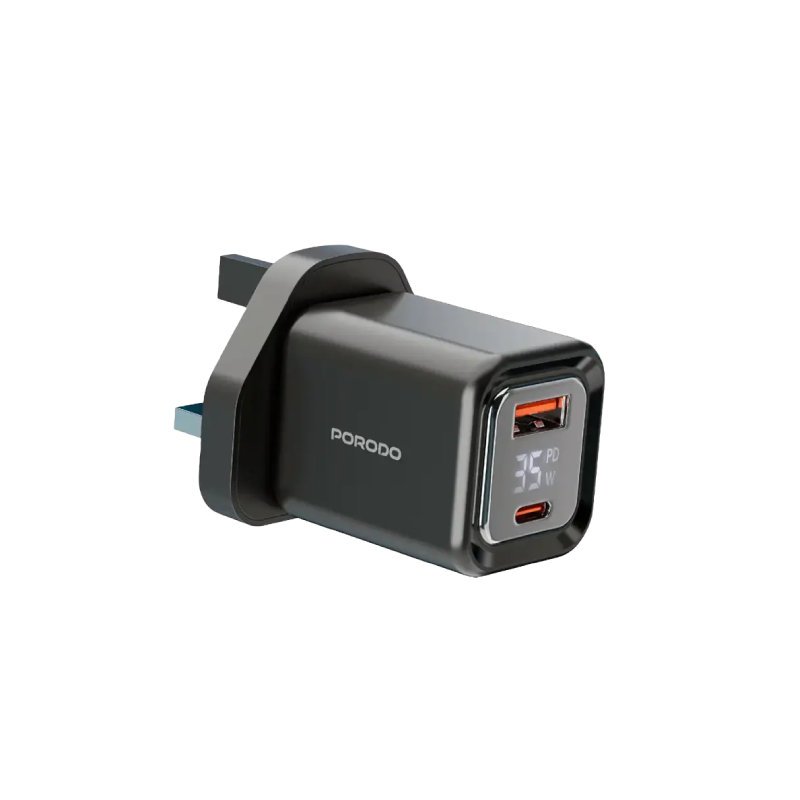 Porodo Dual-Port | Digital Display Quick Charger - Black