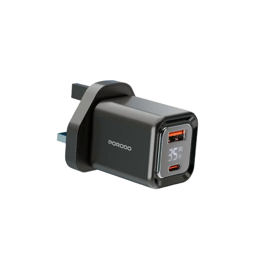 Porodo Dual-Port | Digital Display Quick Charger - Black