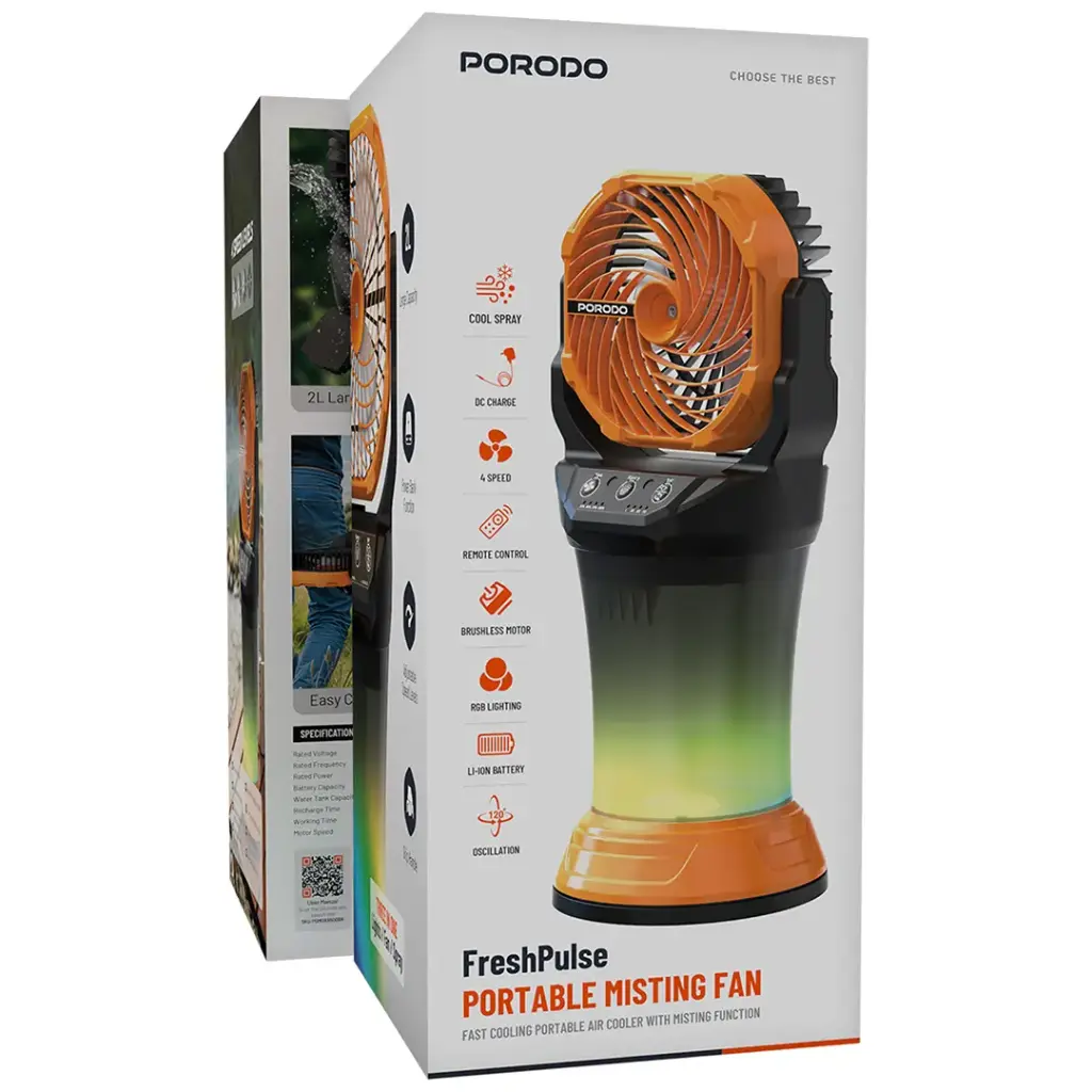 Porodo FreshPulse Portable Misting Fan - Orange & Black