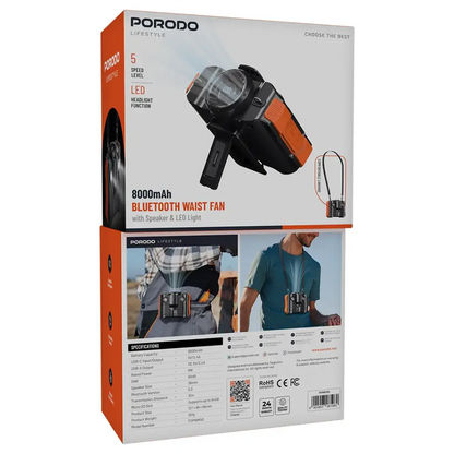 Porodo Lifestyle 800mAh Bluetooth Waist Fan - Black