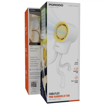 Porodo Lifestyle Coolflex Mini Handheld Fan - White