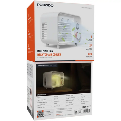 Porodo Lifestyle Mini Mist Fan Desktop Air Cooler - White