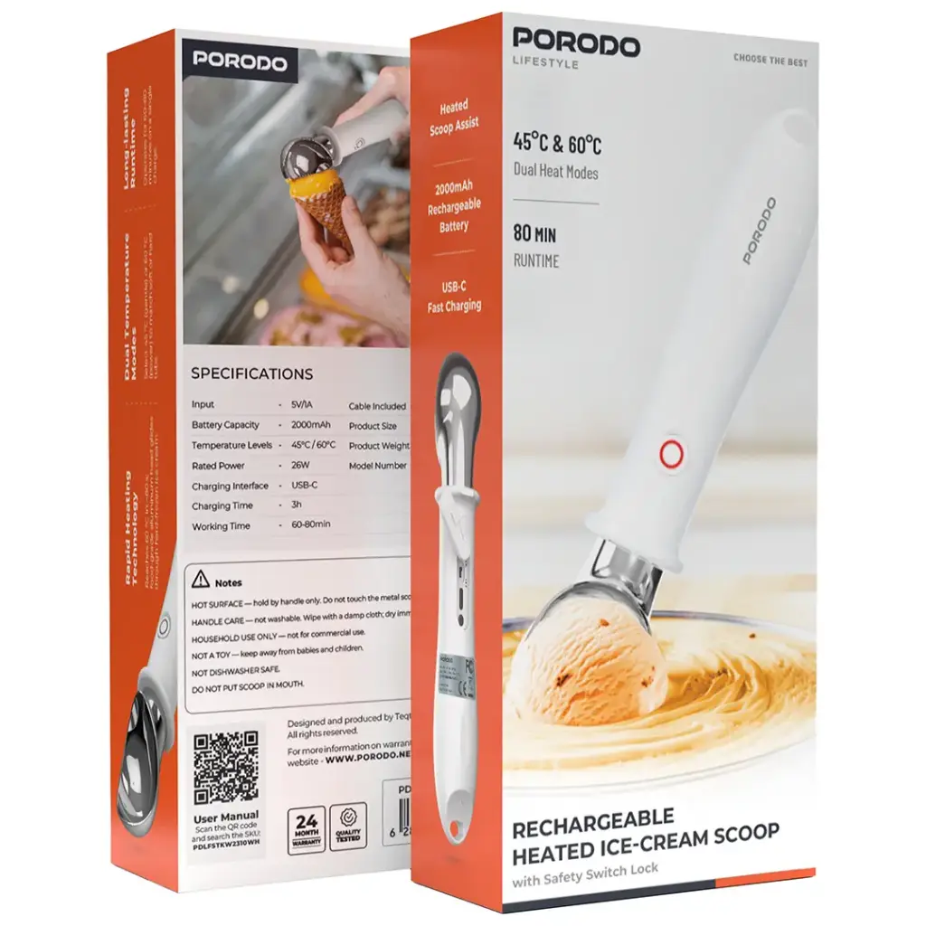 Porodo Lifestyle Rechargeable Heated Ice-Cream Scoop - White