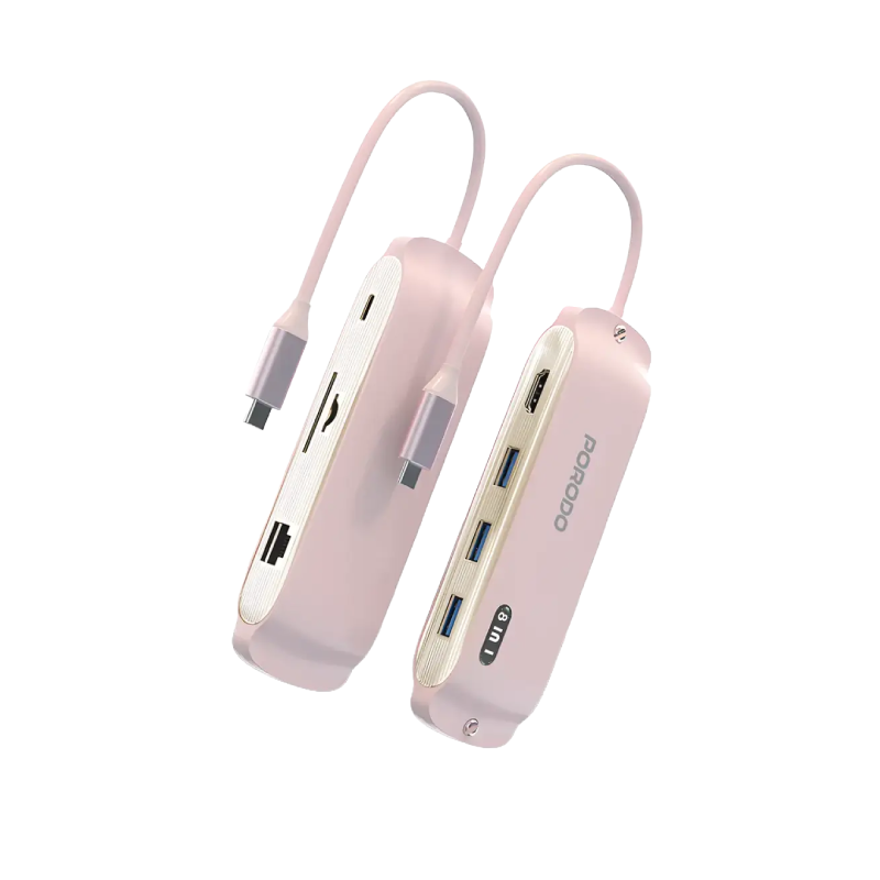 Porodo Malone موزع USB-C متعدد المنافذ - وردي
