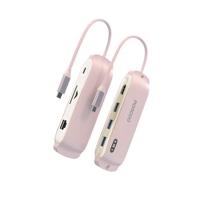 Porodo Malone موزع USB-C متعدد المنافذ - وردي