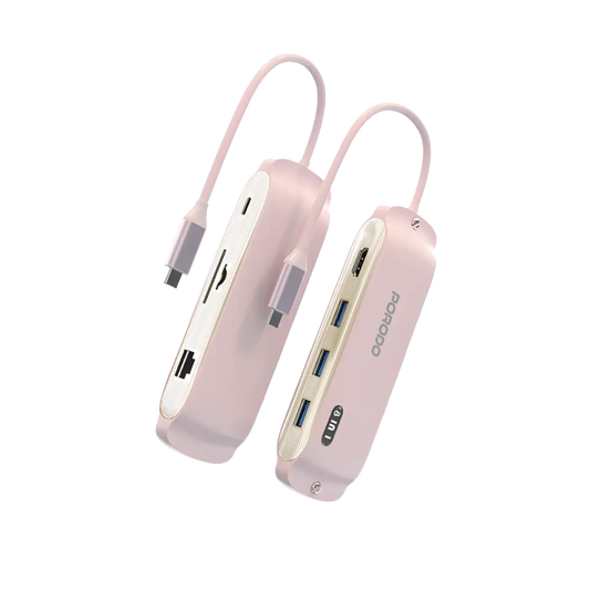 Porodo Malone موزع USB-C متعدد المنافذ - وردي