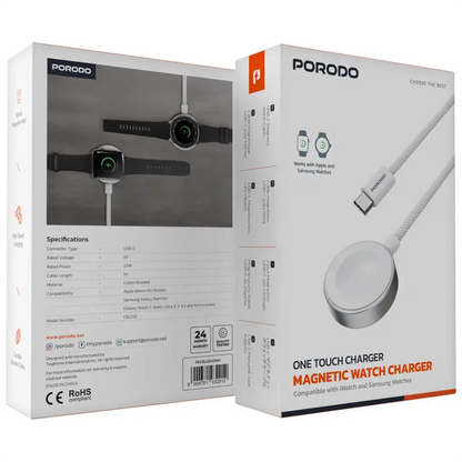Porodo One Touch Charger Magnetic Watch Charger - White