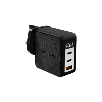 Porodo Quantum GaN 100W Multi-Port Charger with Digital Display - Black
