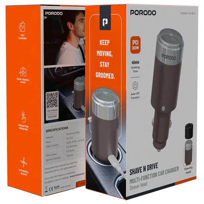 Porodo Shave N Drive Multi-Function Car Charger with Shaver Head - Brown