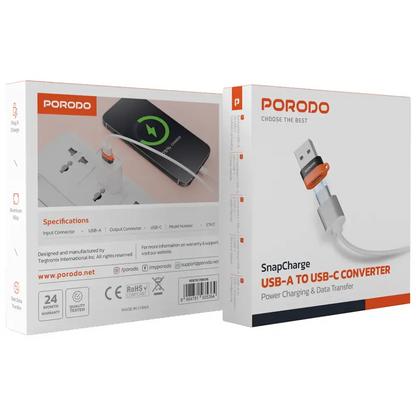 Porodo SnapCharge USB-A to USB-C Converter - Black & Orange