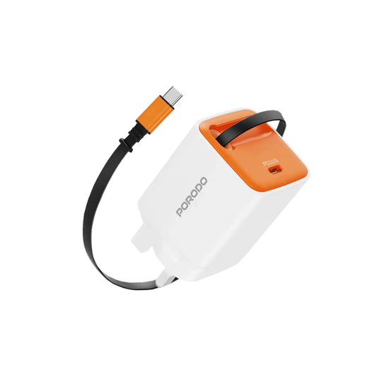 Porodo Tezpatro 30W Gan Charger with USB-C Retractable Cable