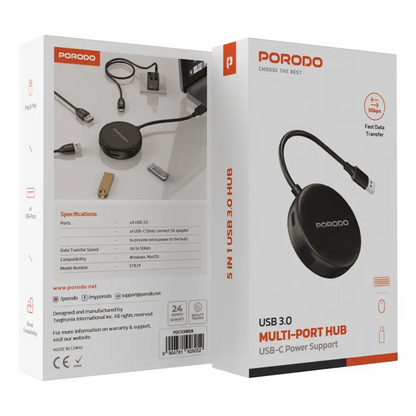 موزع USB 3.0 متعدد المنافذ من بورودو - أسود