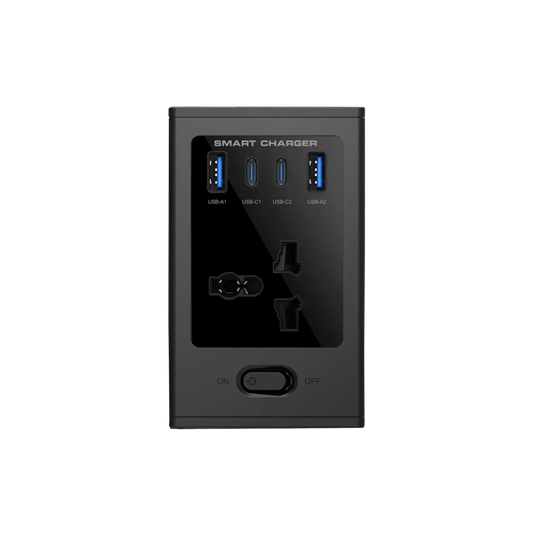 Porodo Universal GaN Multi-Port Cube Adapter with 4 AC Sockets - Black