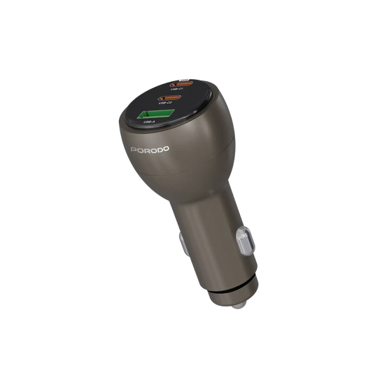 Porodo Valtro Multi-Port Car Charge with USB Fast Charging - Brown