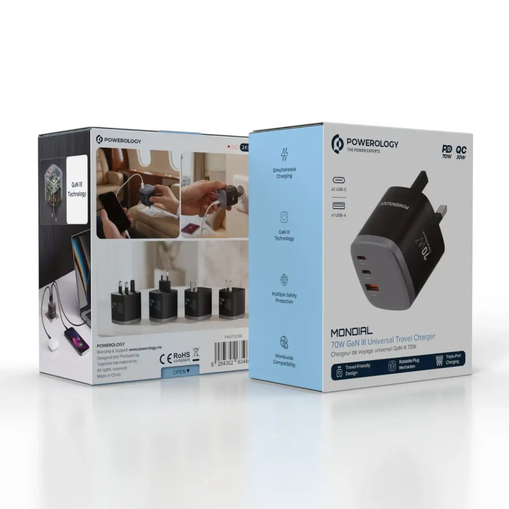 Powerology 70W GaN III Universal Travel Charger