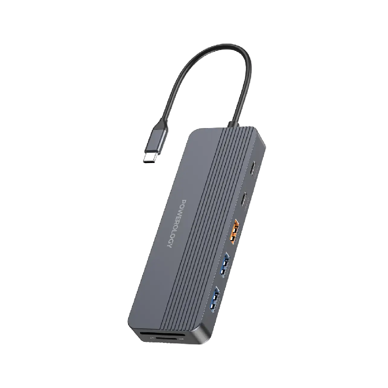 Powerology محور USB-C متعدد المنافذ 12 في 1 - رمادي