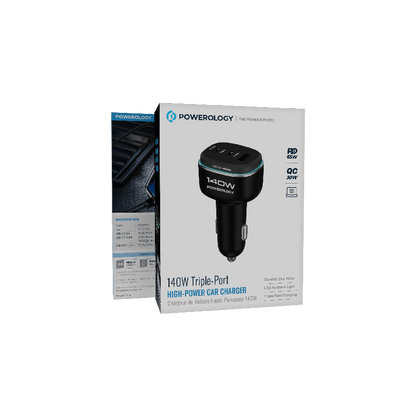 Powerology 140W Triple-Port High-Power Car Charger