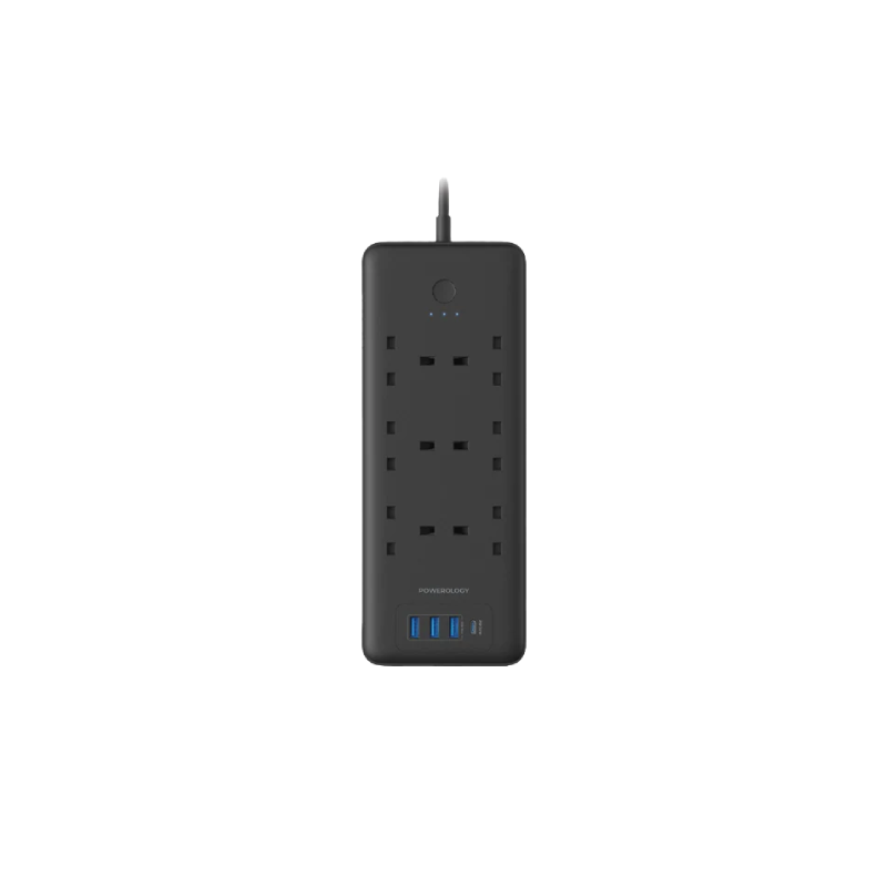 Powerology 48W 6AC Power Strip with UK Plug - Black