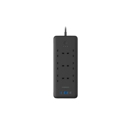 Powerology 48W 6AC Power Strip with UK Plug - Black