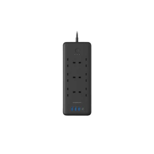 Powerology 48W 6AC Power Strip with UK Plug - Black