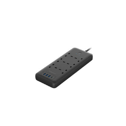 Powerology 48W 6AC Power Strip with UK Plug - Black