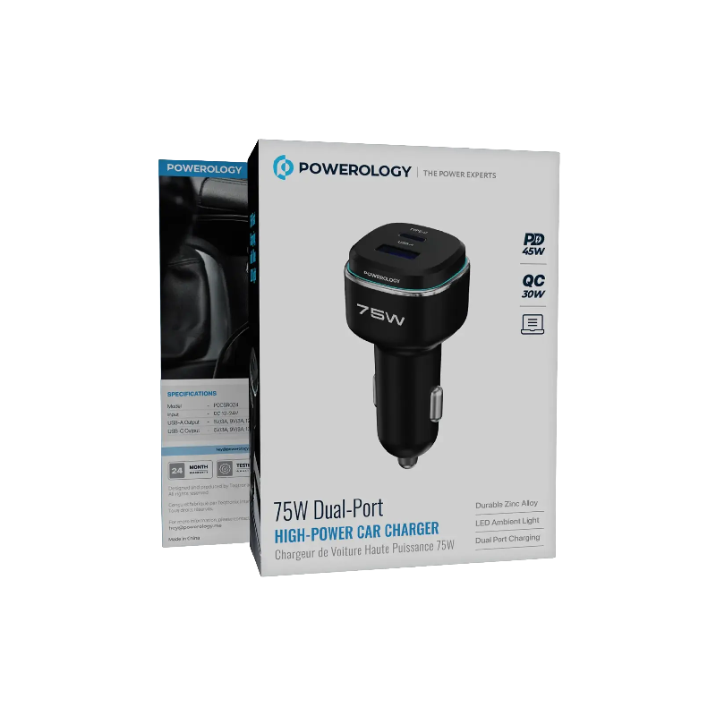 Powerology 75W Dual-Port High-Power Car Charger