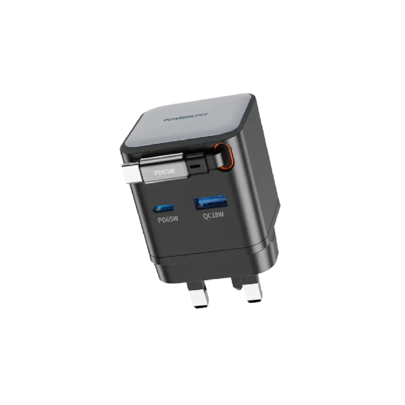 Powerology Dual Port | Retractable GaN Charger