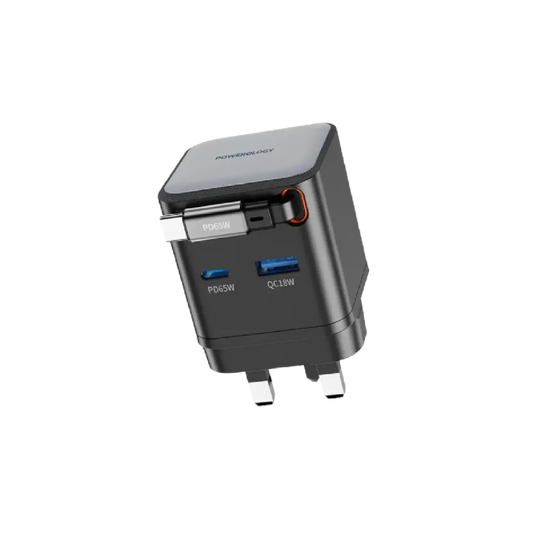 Powerology Dual Port | Retractable GaN Charger