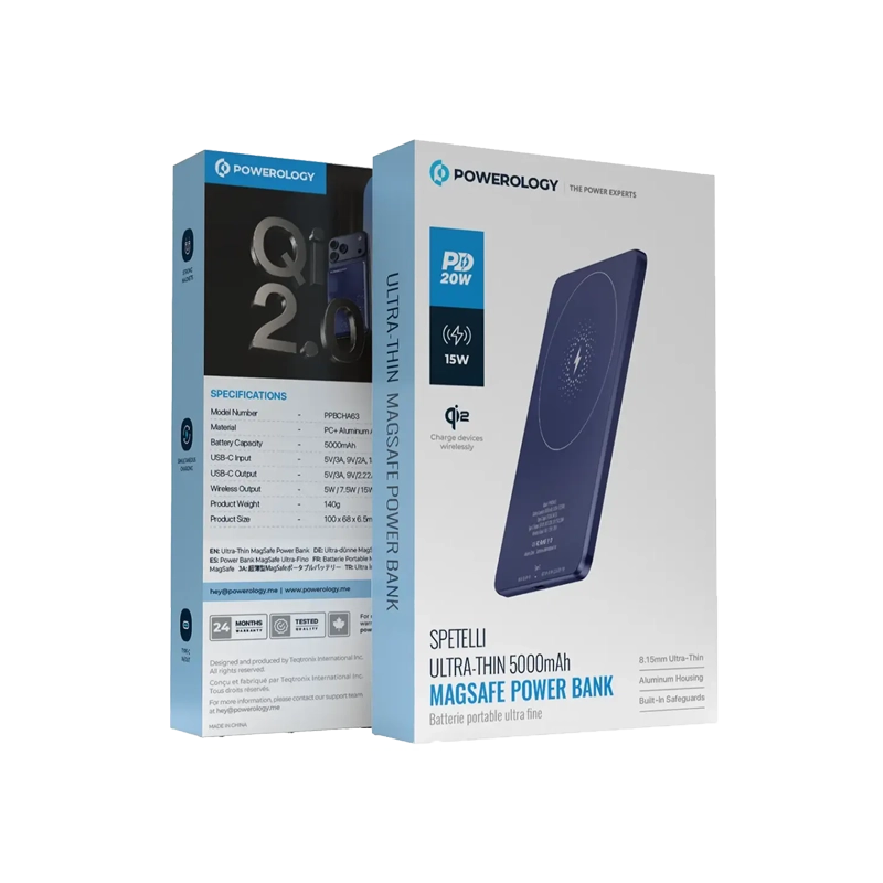 Powerology Ultra-Thin 5000mAh MagSafe Power Bank Blue
