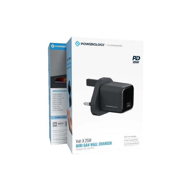 Powerology Volt-X 25W Mini Gan Wall Charger - Black