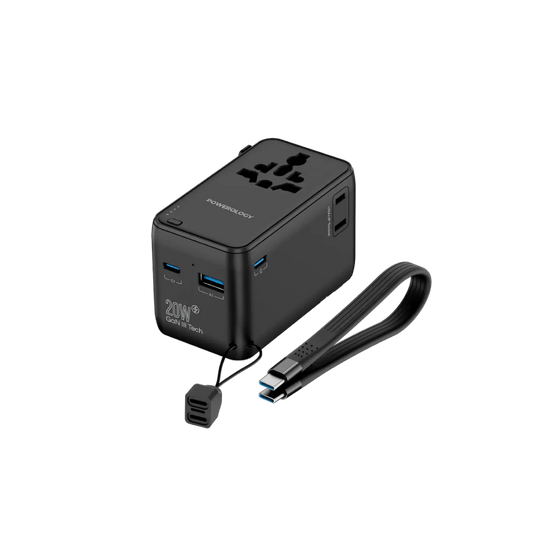 Powerology 2500W Universal Travel Adapter with 4000mAh Power Bank - Black